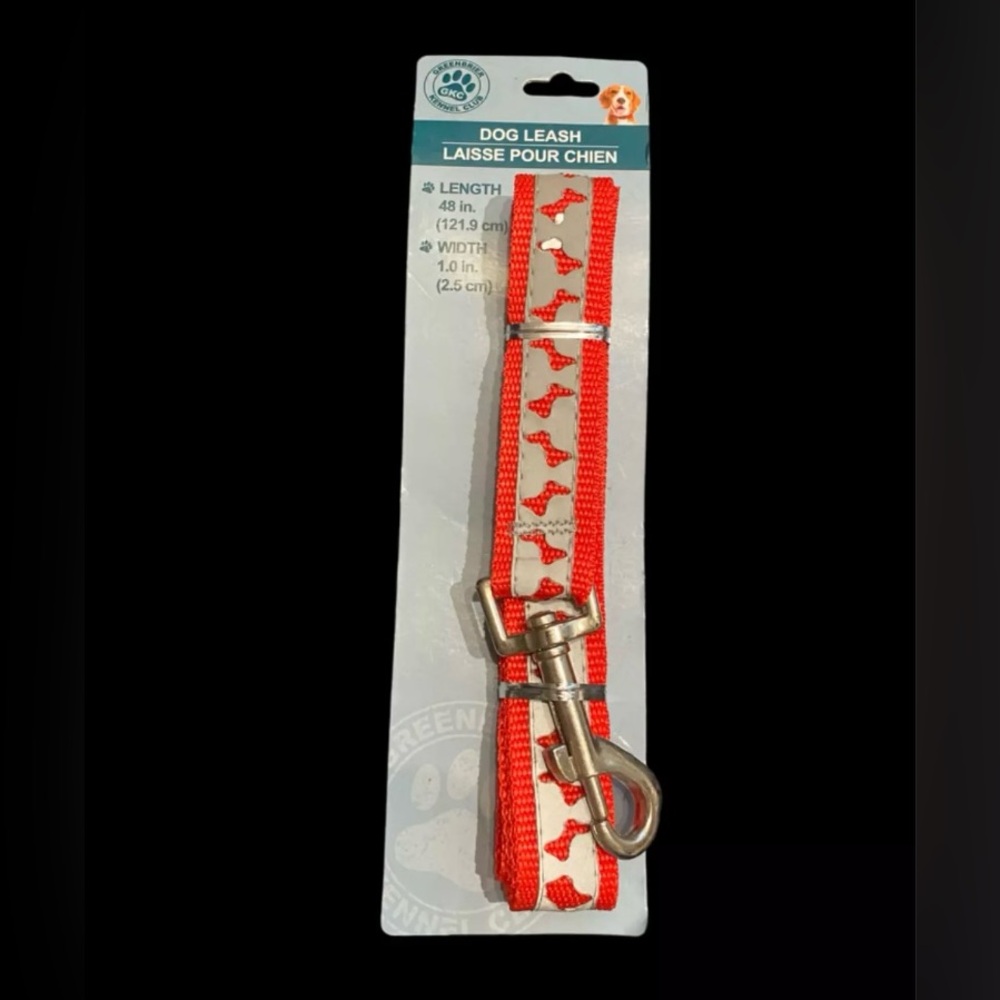 Greenbrier Kennel Club Large Dog Leash 48" Long x 1" Wide Red & Gray Bones NEW